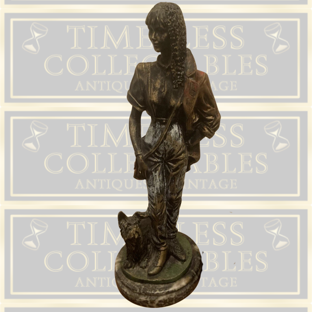 Vintage Cold Cast Figurine Of A Lady And A Terrier Dog