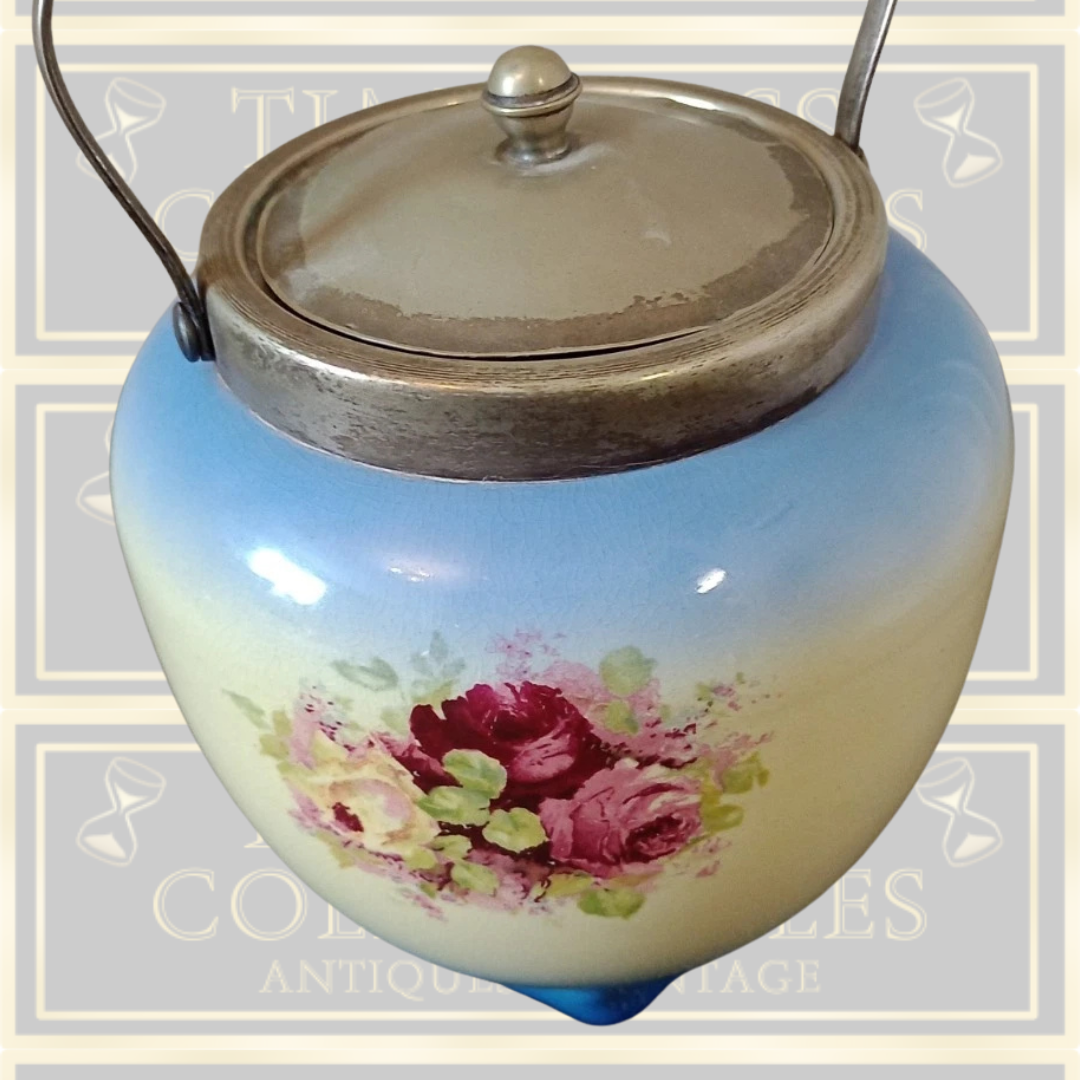 Vintage Ceramic And Silver Biscuit Barrel