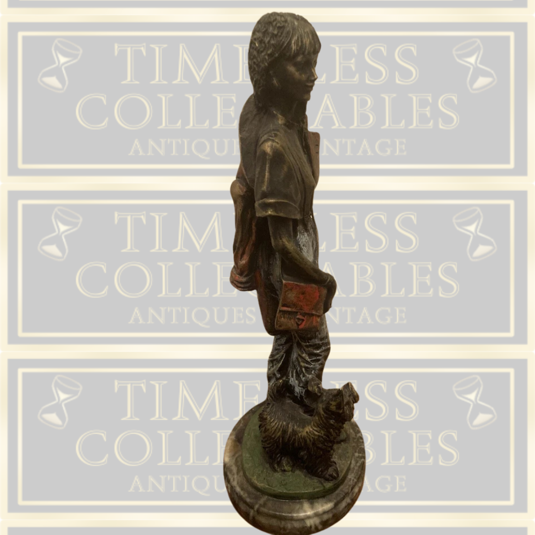 Vintage Cold Cast Figurine Of A Lady And A Terrier Dog