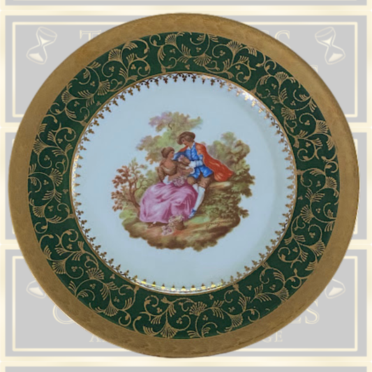Vintage Meissner French Green And Gold Porcelain Plate.