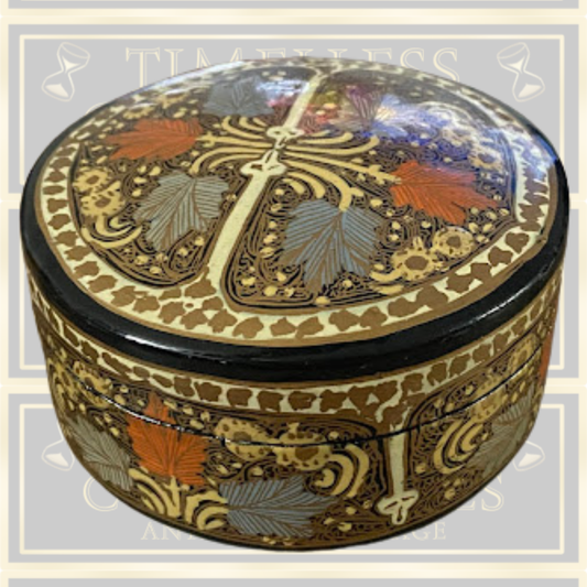 Vintage Hand Painted Lacquer Paper Mache Trinket Box
