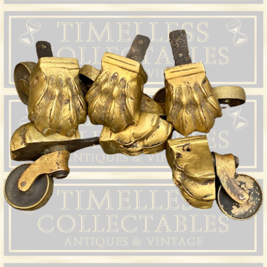 Antique Six Claw And Ball Brass Castors
