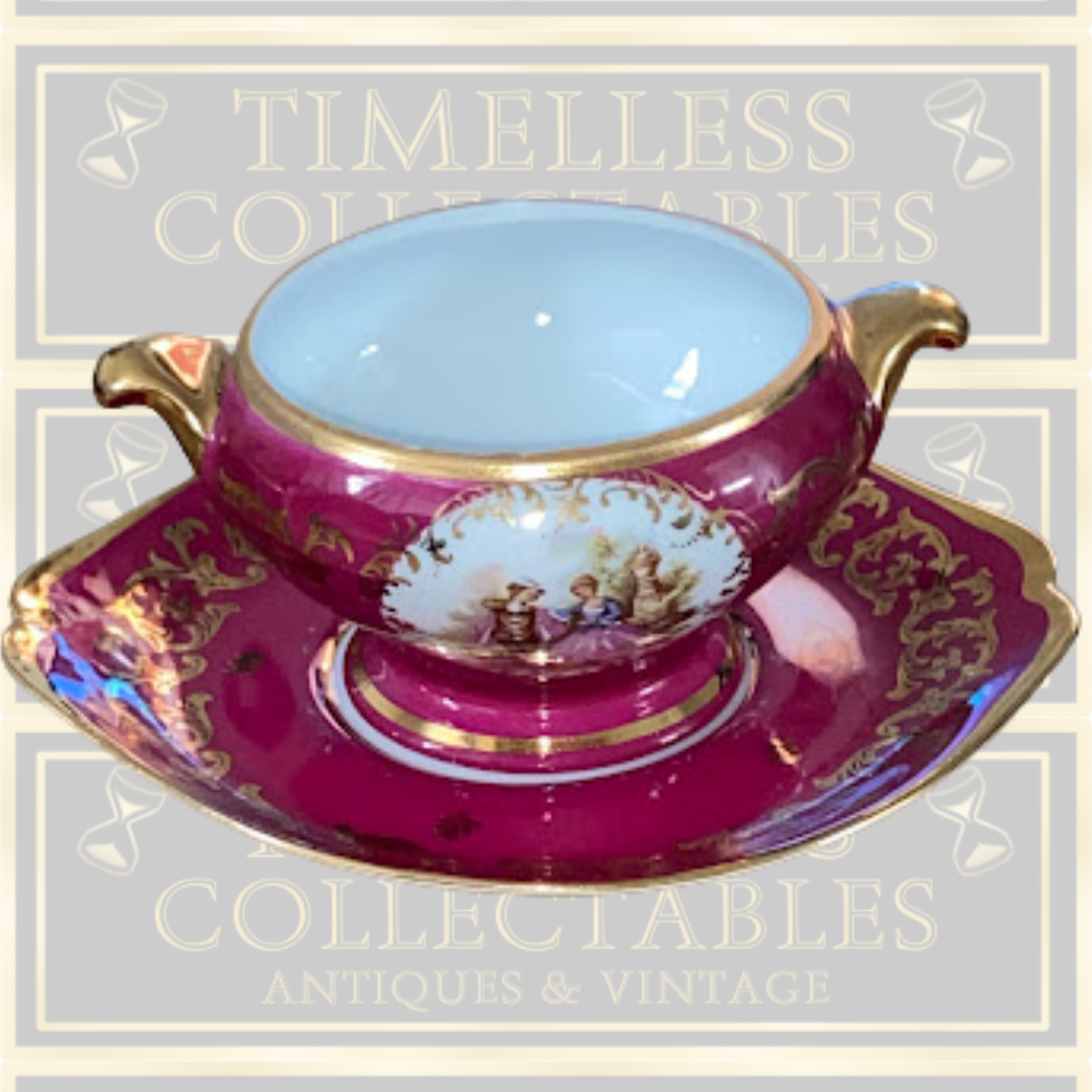 Vintage Limoges porcelain sugar bowl and saucer