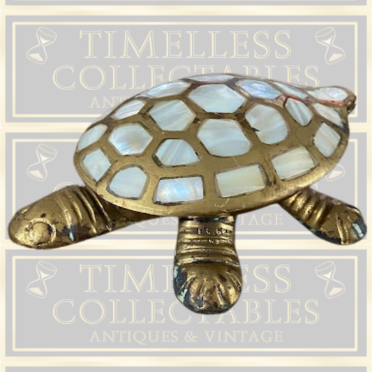 Vintage Brass And Mother Of Pearl Sea Turtle Trinket Box