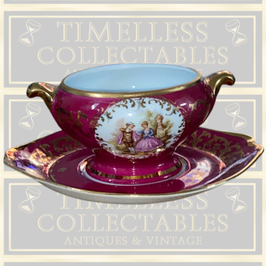 Vintage Limoges porcelain sugar bowl and saucer