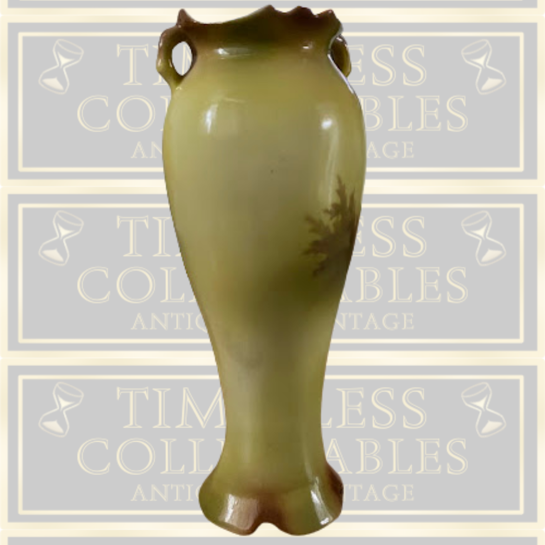 Antique German Porcelain Vase Double Handled scallop edge