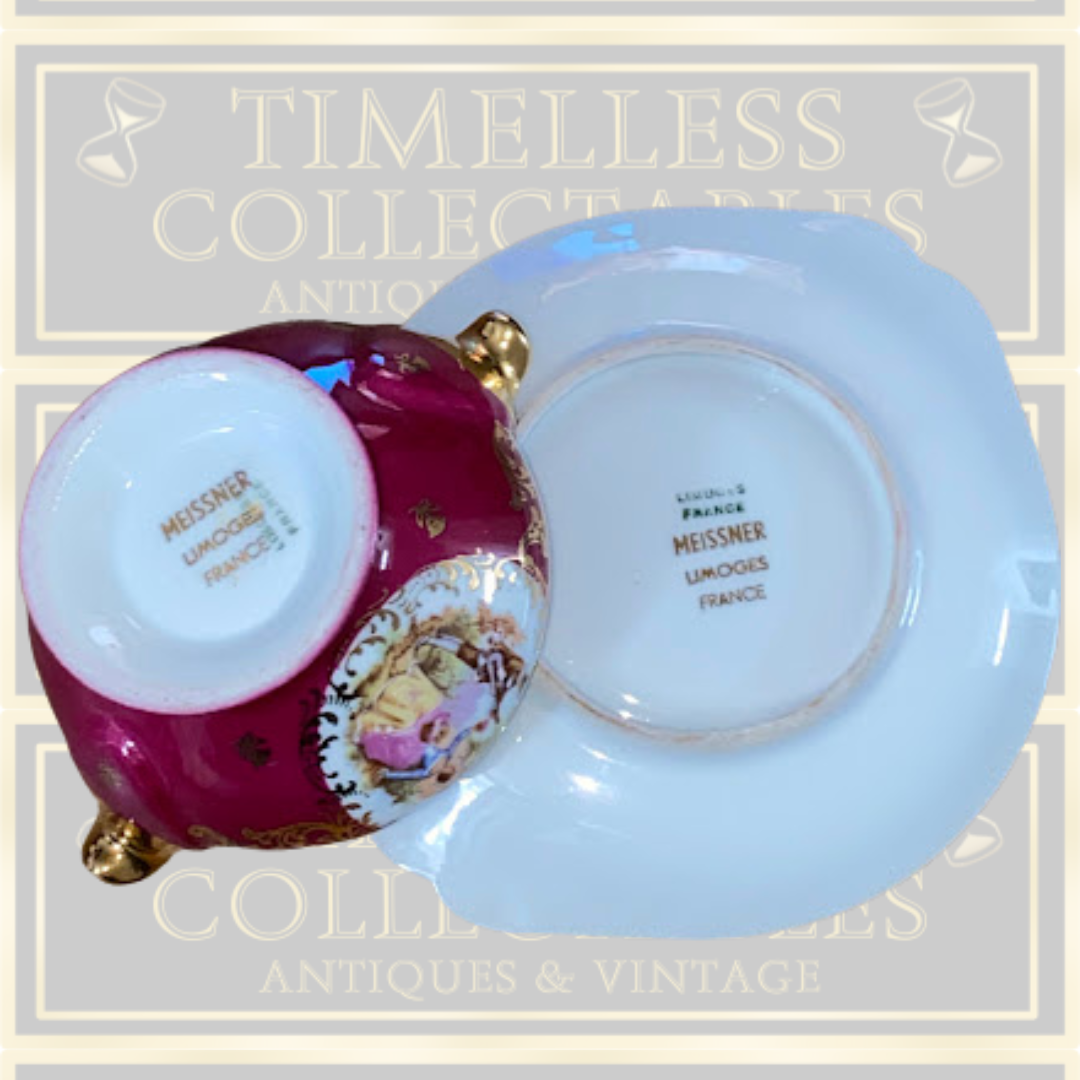 Vintage Limoges porcelain sugar bowl and saucer