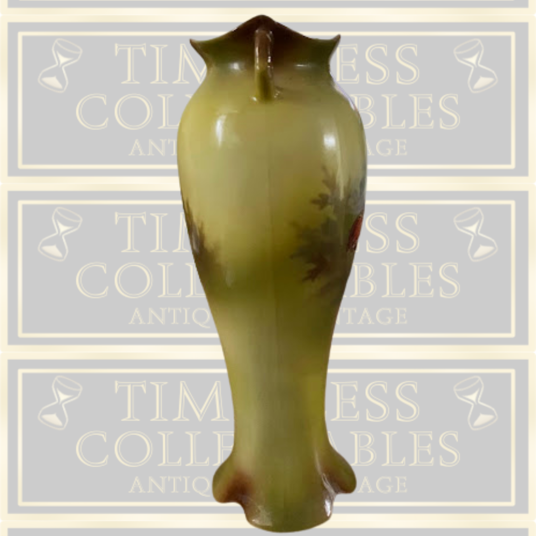 Antique German Porcelain Vase Double Handled scallop edge