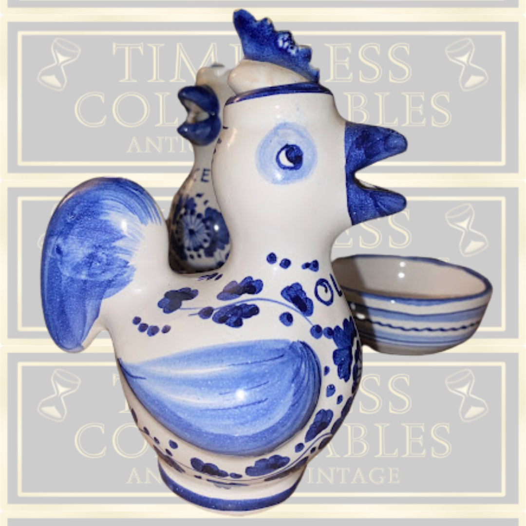 Deruta Italian Pottery Arabesco Roosters Oil & Vinegar Set With Caddy