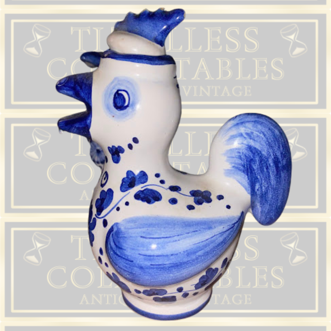 Deruta Italian Pottery Arabesco Roosters Oil & Vinegar Set With Caddy