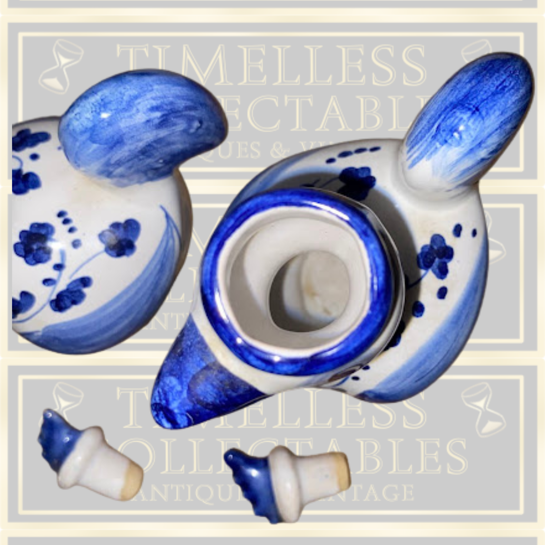 Deruta Italian Pottery Arabesco Roosters Oil & Vinegar Set With Caddy