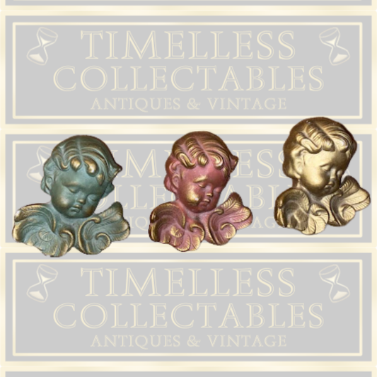 Vintage Cherub Angel Gold Color Wall Art ceramic Set of three