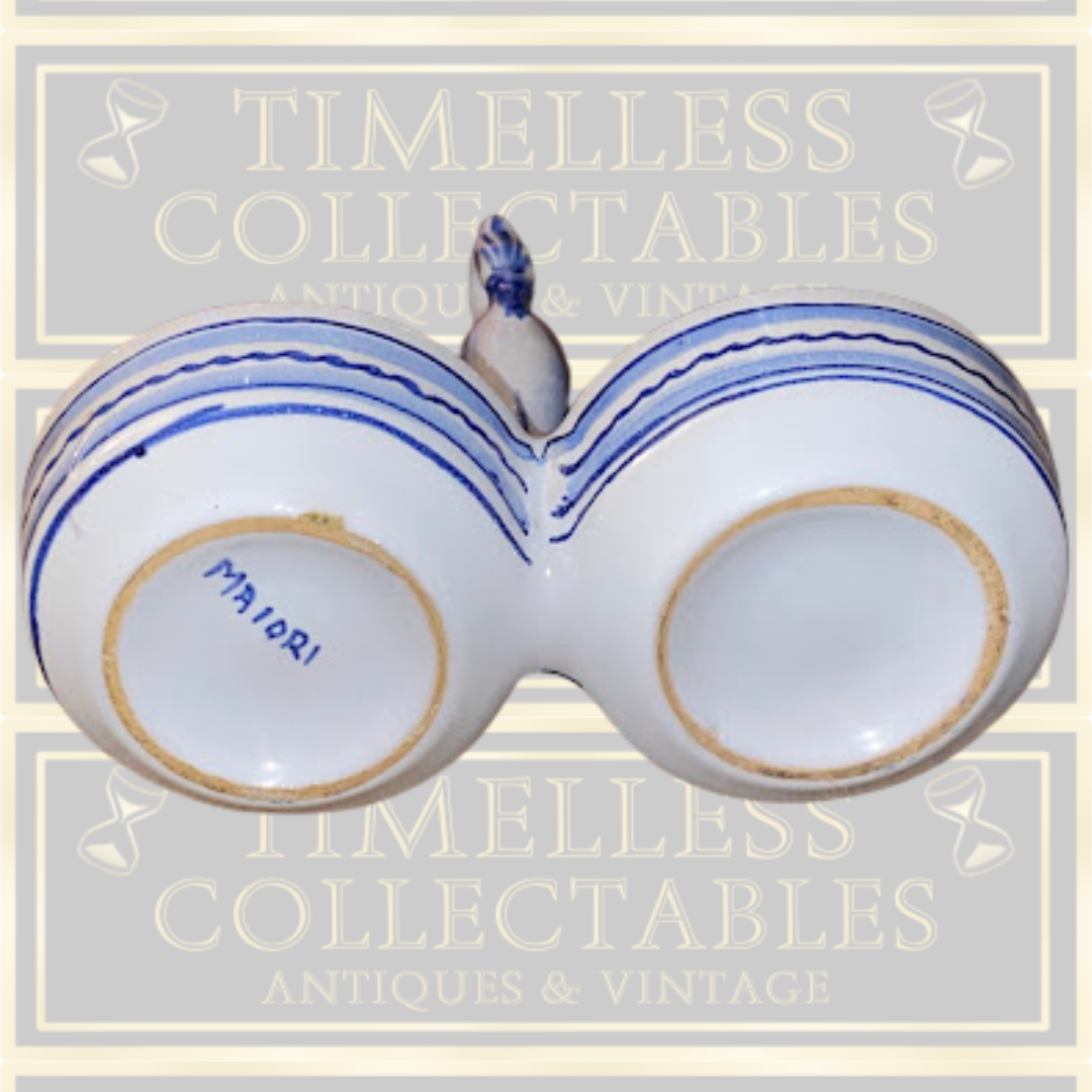 Deruta Italian Pottery Arabesco Roosters Oil & Vinegar Set With Caddy