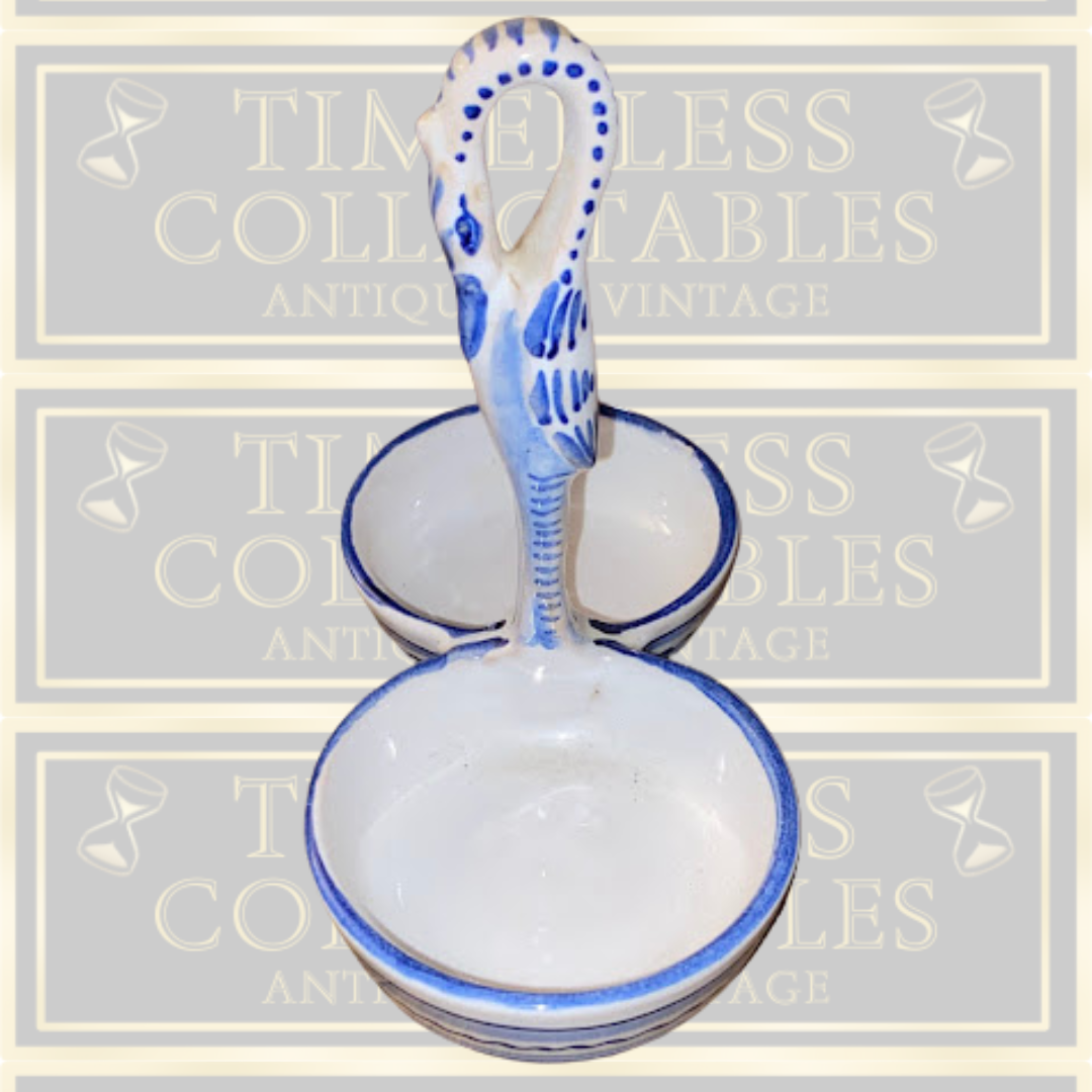 Deruta Italian Pottery Arabesco Roosters Oil & Vinegar Set With Caddy