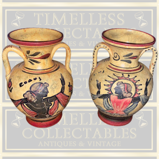 Pair vintage museum-quality replicas of Rhodes ancient Greek amphorae vases