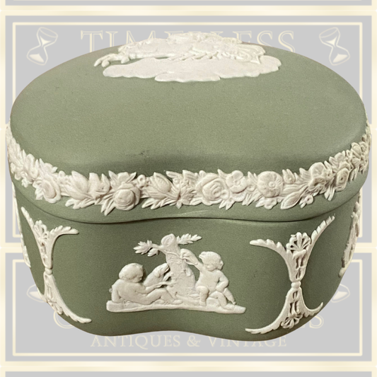 Vintage Wedgwood Sage Green and White Porcelain Trinket