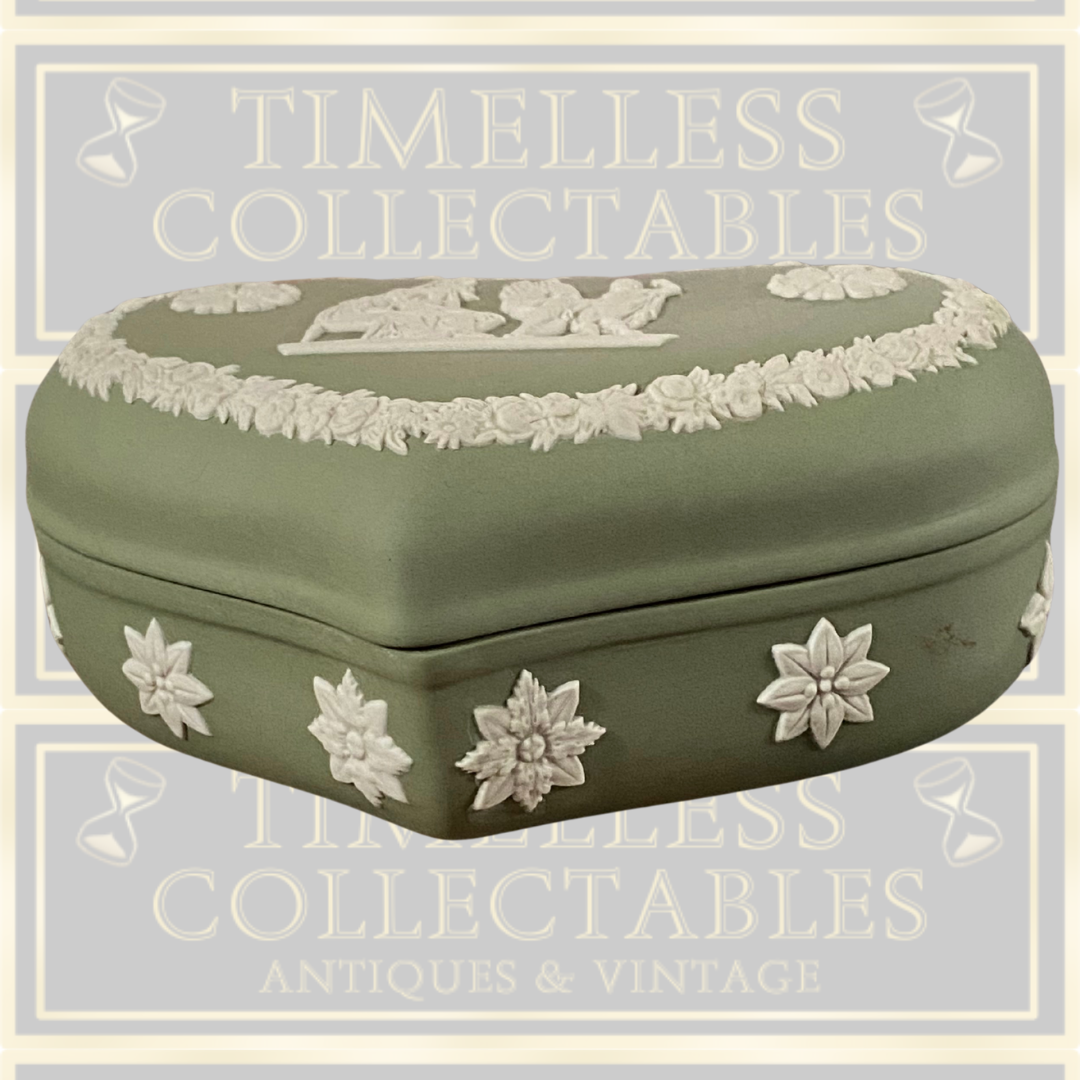 Wedgwood Sage Green Jasperware Heart Shaped Trinket Box