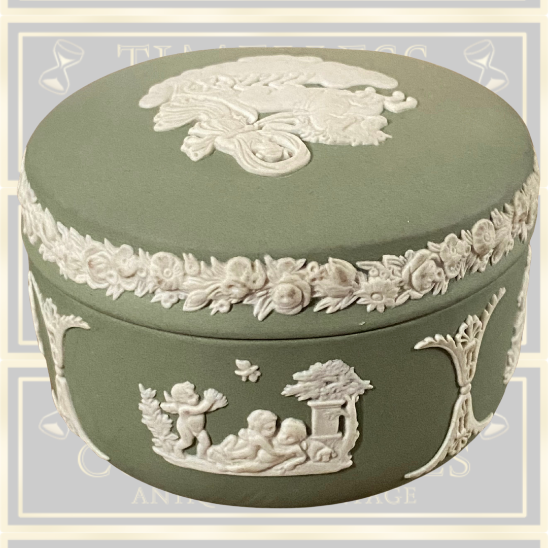 Vintage Wedgwood Sage Green and White Porcelain Trinket