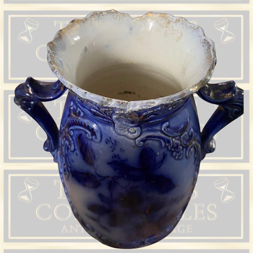 Antique Flow Blue Gold Floral Vase