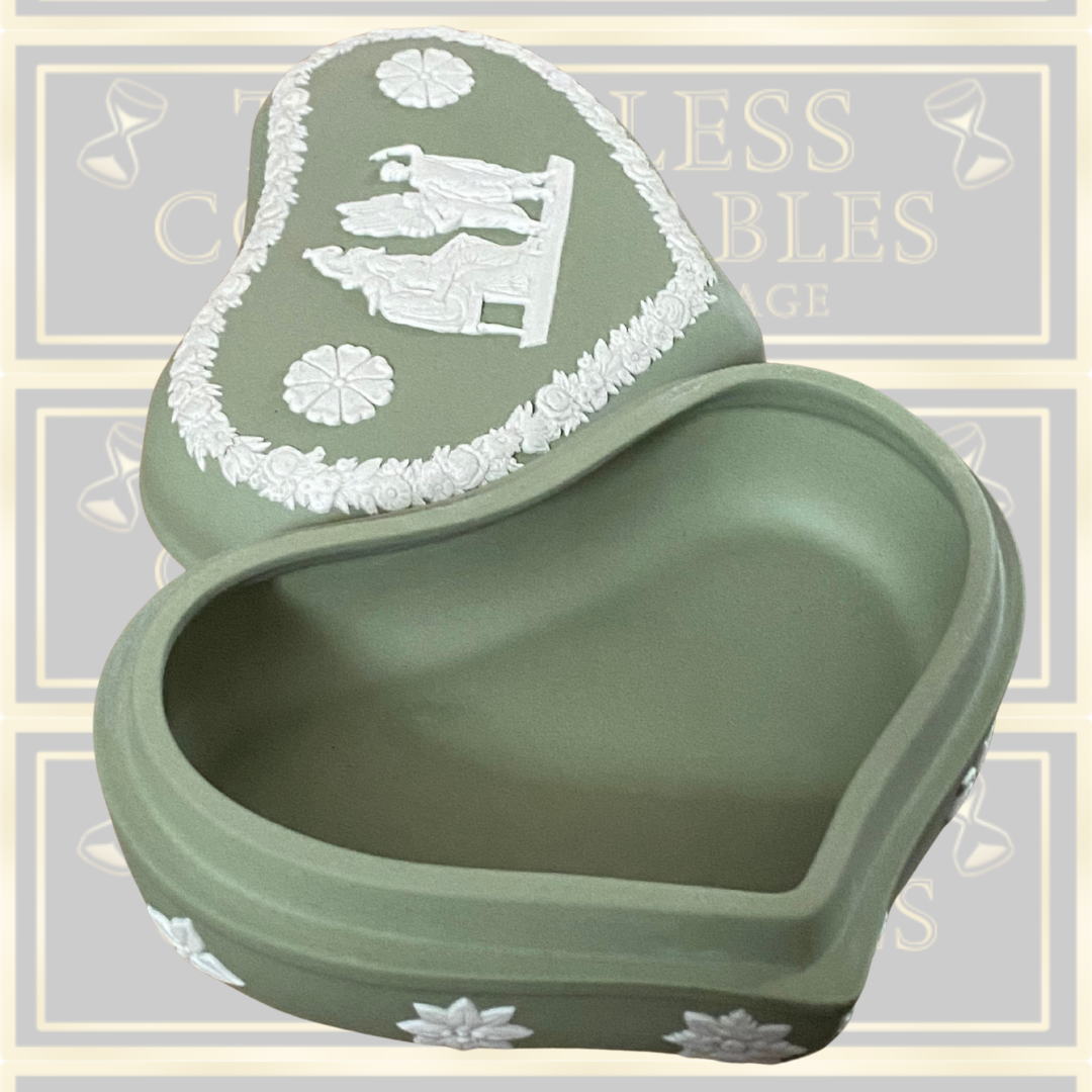 Wedgwood Sage Green Jasperware Heart Shaped Trinket Box