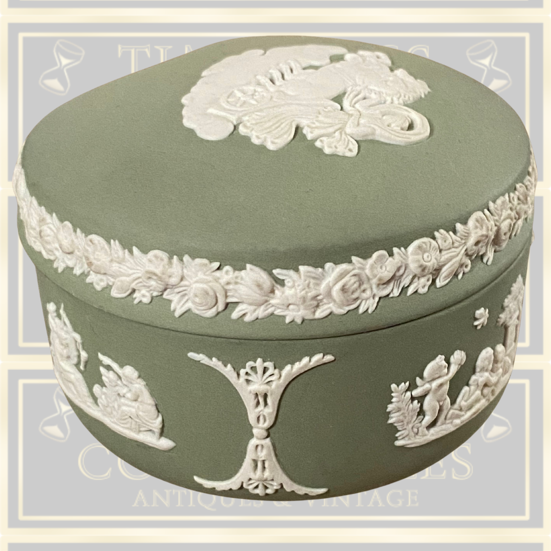 Vintage Wedgwood Sage Green and White Porcelain Trinket
