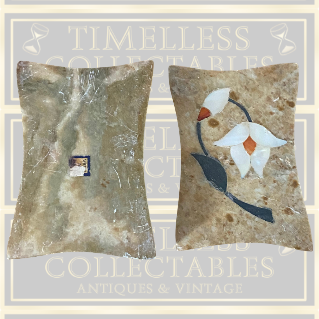 Floral Hand Carved Marble Trinket Box With Mother Of Pearl Flower