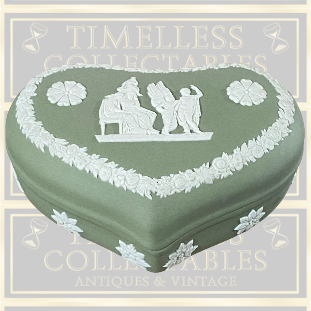 Wedgwood Sage Green Jasperware Heart Shaped Trinket Box