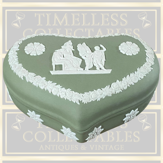 Wedgwood Sage Green Jasperware Heart Shaped Trinket Box