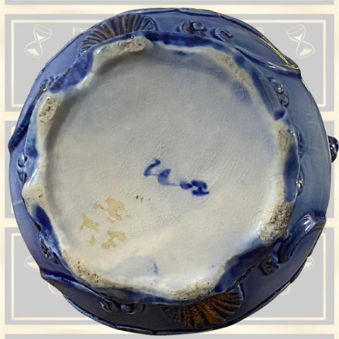 Antique Flow Blue Gold Floral Vase