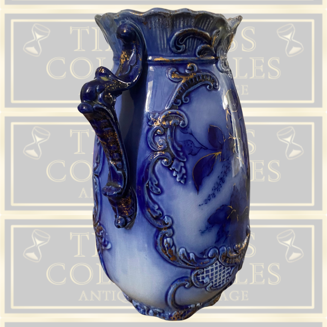 Antique Flow Blue Gold Floral Vase