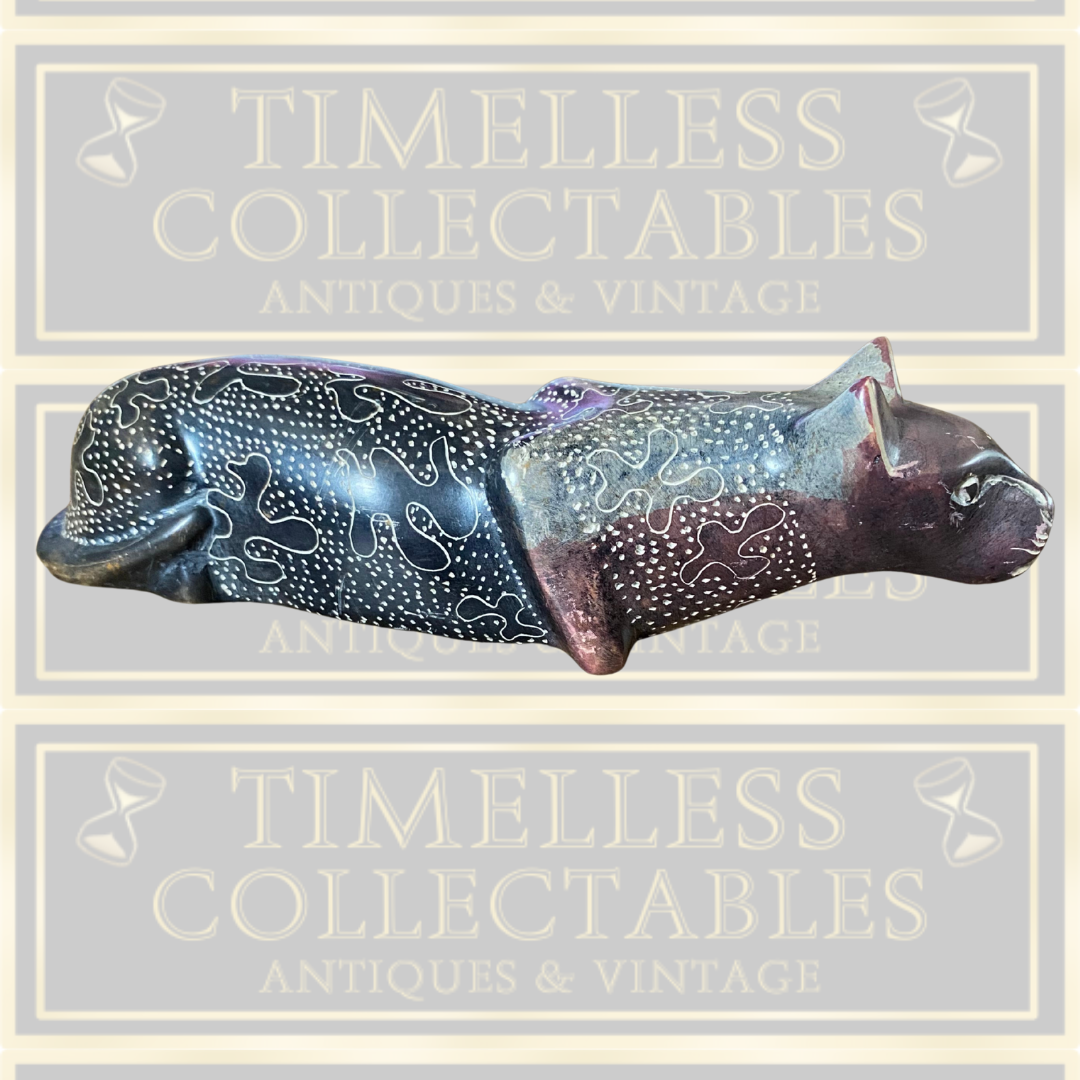 Vintage Hand Carved Stone Leopard Original Kenya Statue