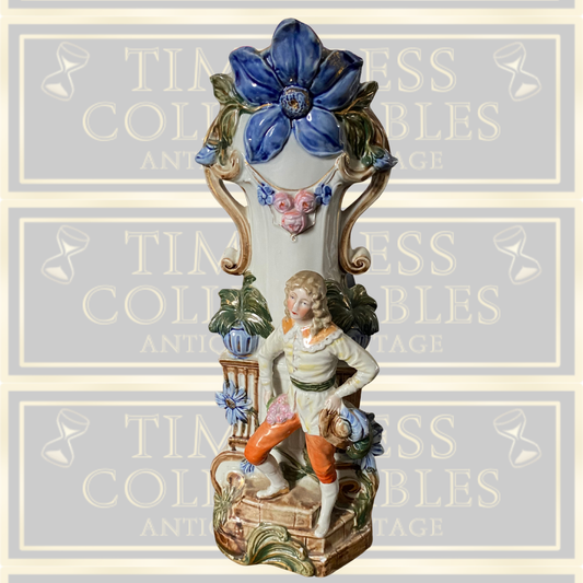 Antique Meissen Porcelain German Male Figure Colourful Vase