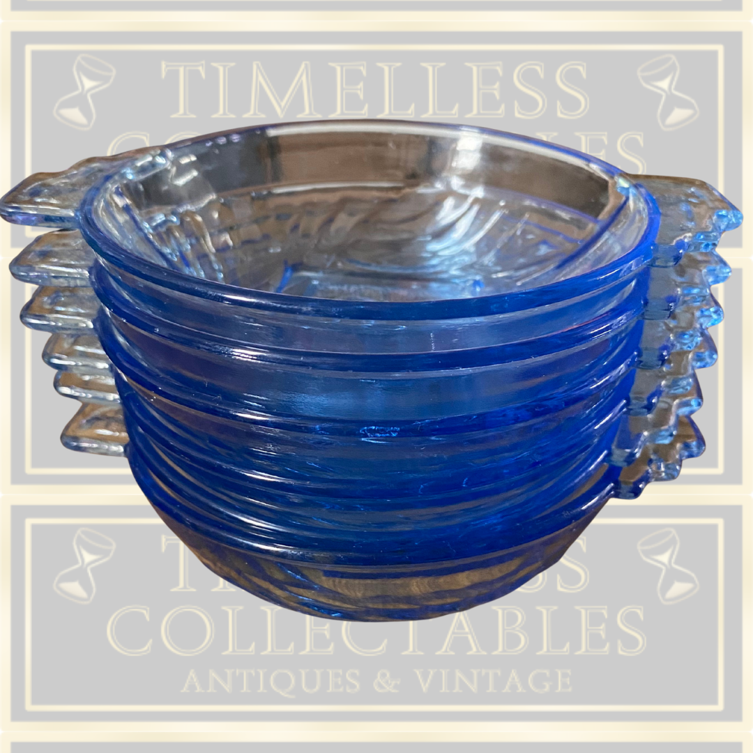 Vintage Six Art Deco Colbalt Blue Dessert Bowls By Stolle Nieman