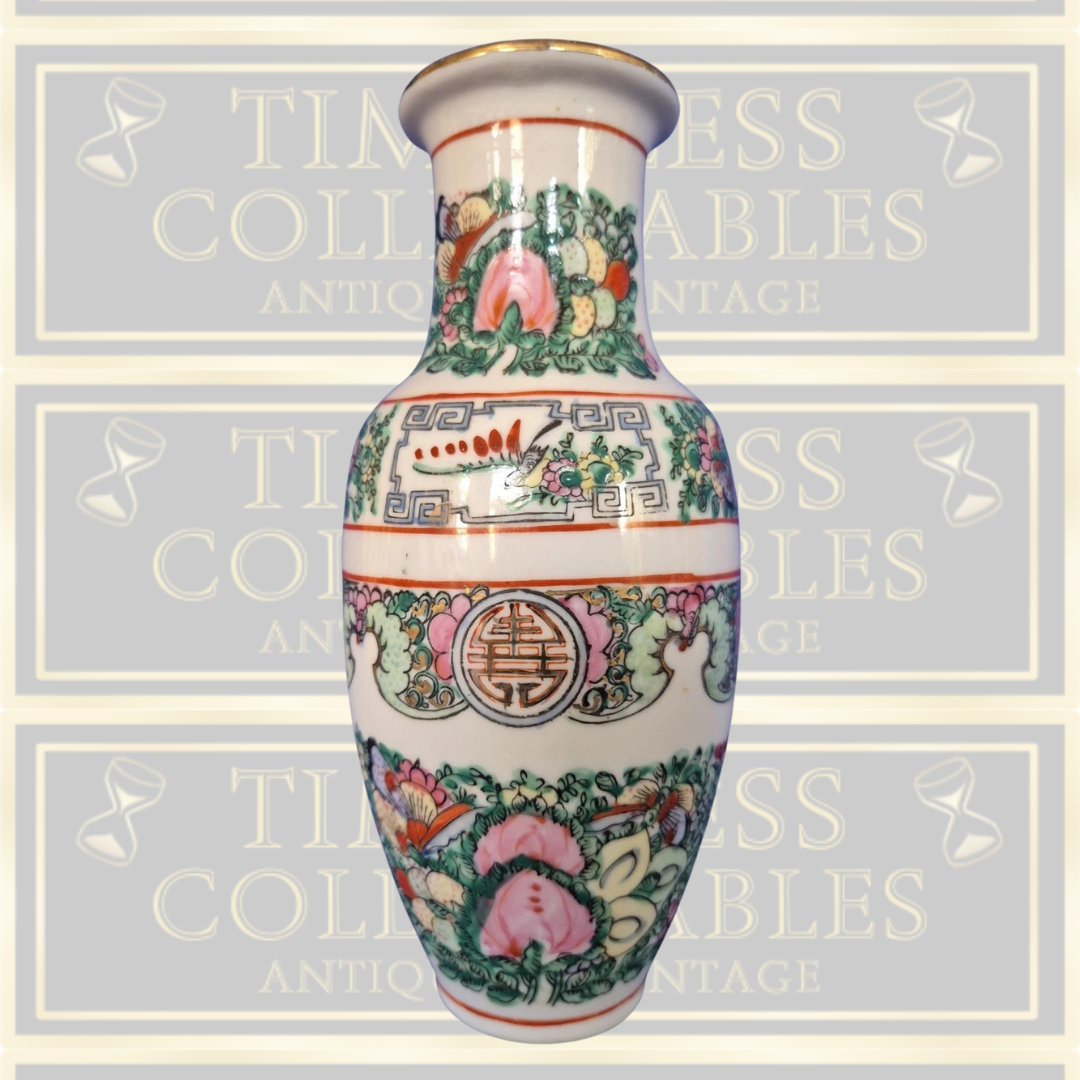 Vintage Chinese famille rose Ceramic Glazed Vase
