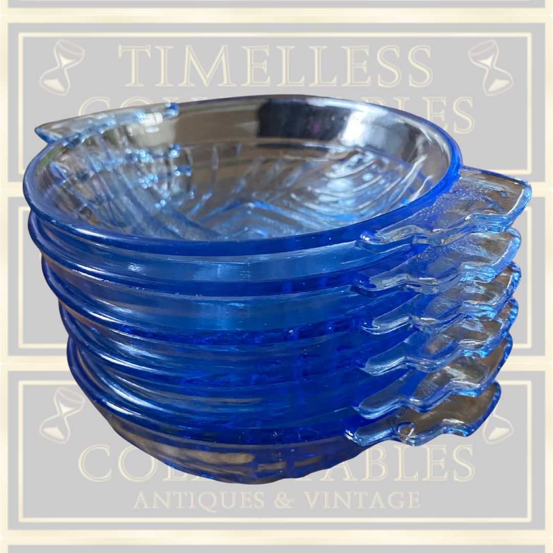 Vintage Six Art Deco Colbalt Blue Dessert Bowls By Stolle Nieman