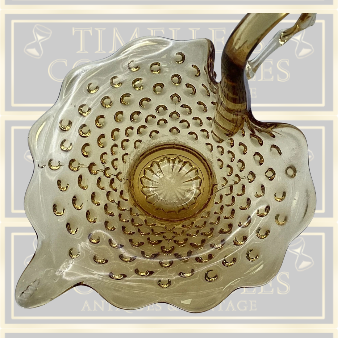 Vintage Amber Glass Swan Figurine Bowl