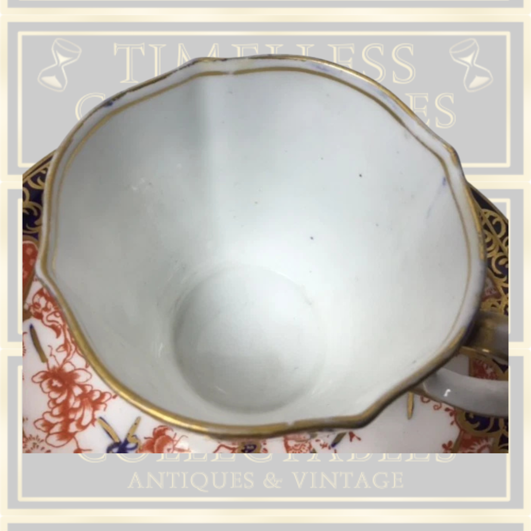 Antique Royal Crown Derby Old Imari demitasse cup, saucer and plate trio