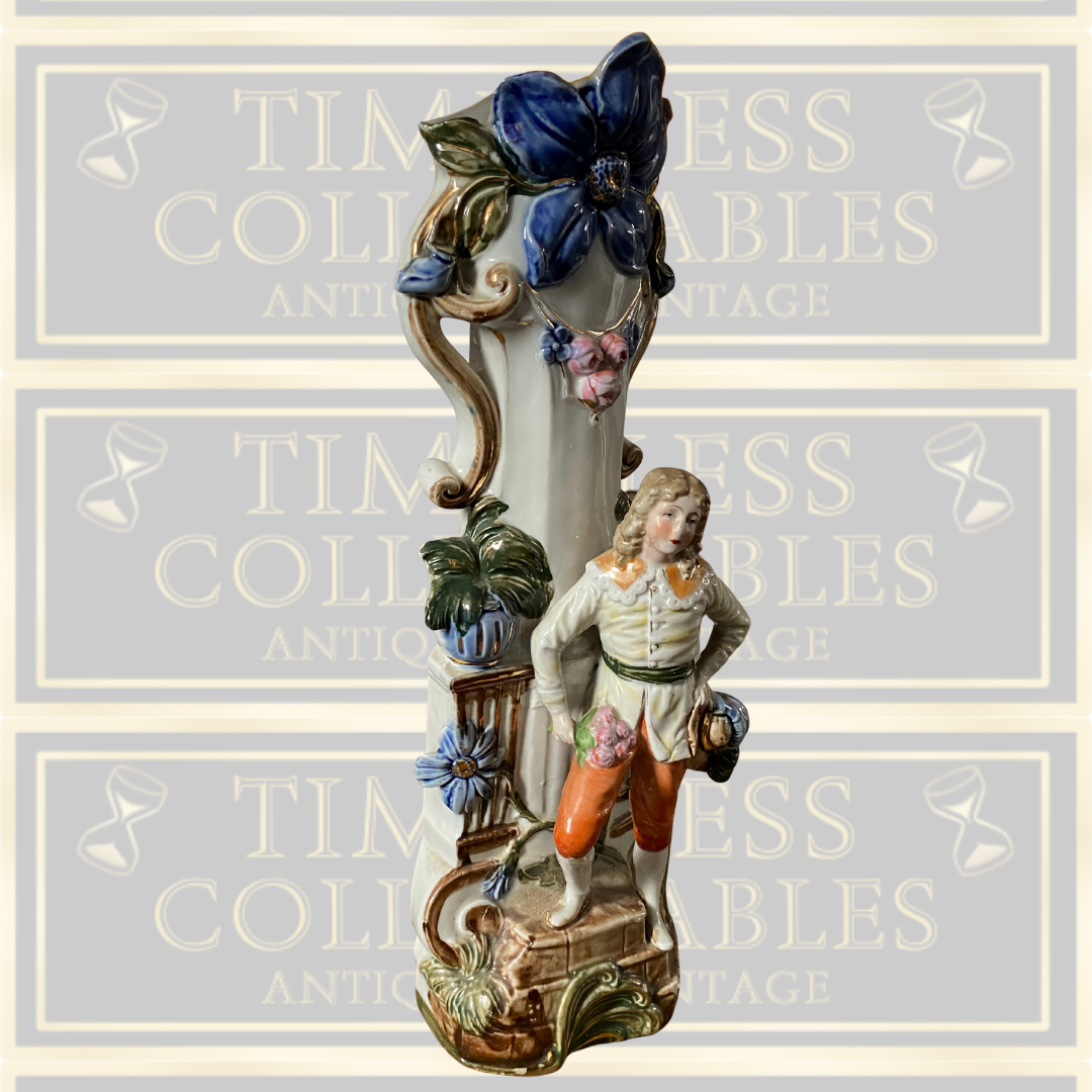 Antique Meissen Porcelain German Male Figure Colourful Vase