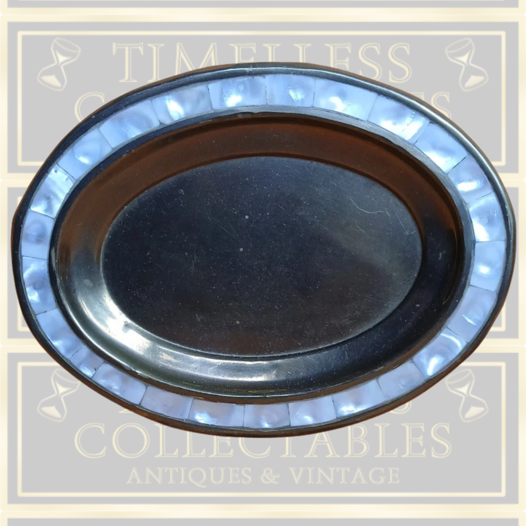 Vintage Brass Milk Jug And Sugar Bowl With Mother Of Pearl Matching tray.