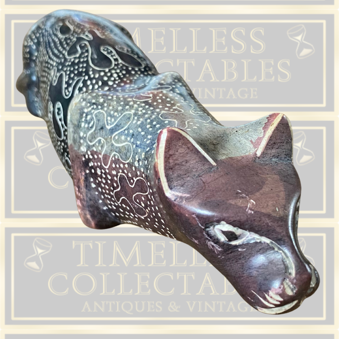 Vintage Hand Carved Stone Leopard Original Kenya Statue