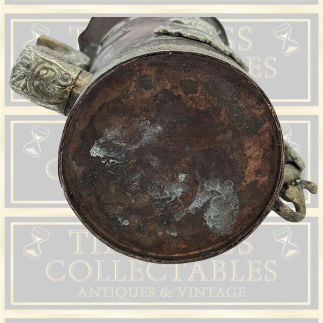 Antique Copper & White Metal Dragon Oriental Teapot