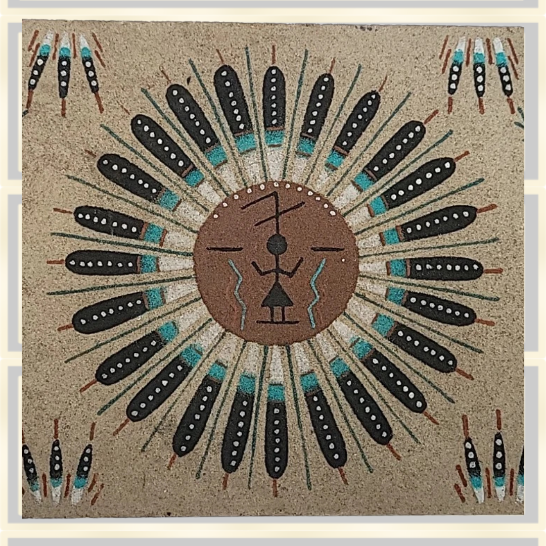 Vintage Navajo Indian Sand Picture "Sun Eagle"
