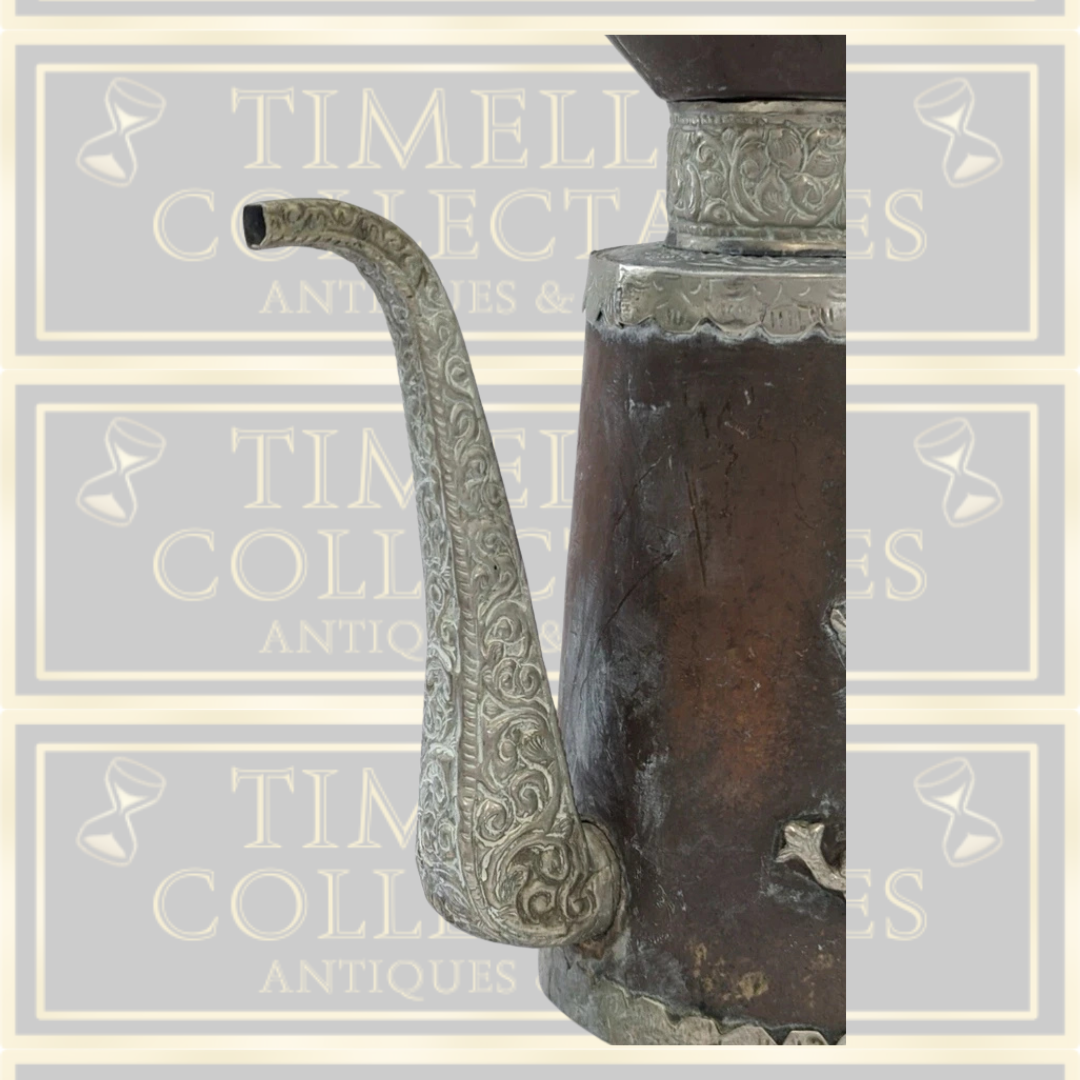 Antique Copper & White Metal Dragon Oriental Teapot