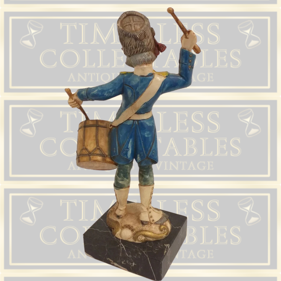 Vintage Military Drummer Soldier Figure Statue Carrara Marble