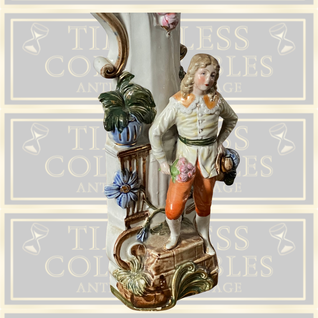 Antique Meissen Porcelain German Male Figure Colourful Vase