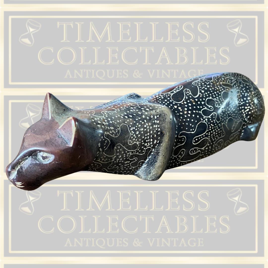 Vintage Hand Carved Stone Leopard Original Kenya Statue