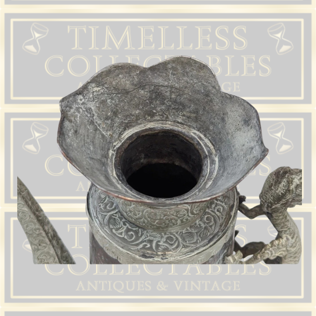 Antique Copper & White Metal Dragon Oriental Teapot