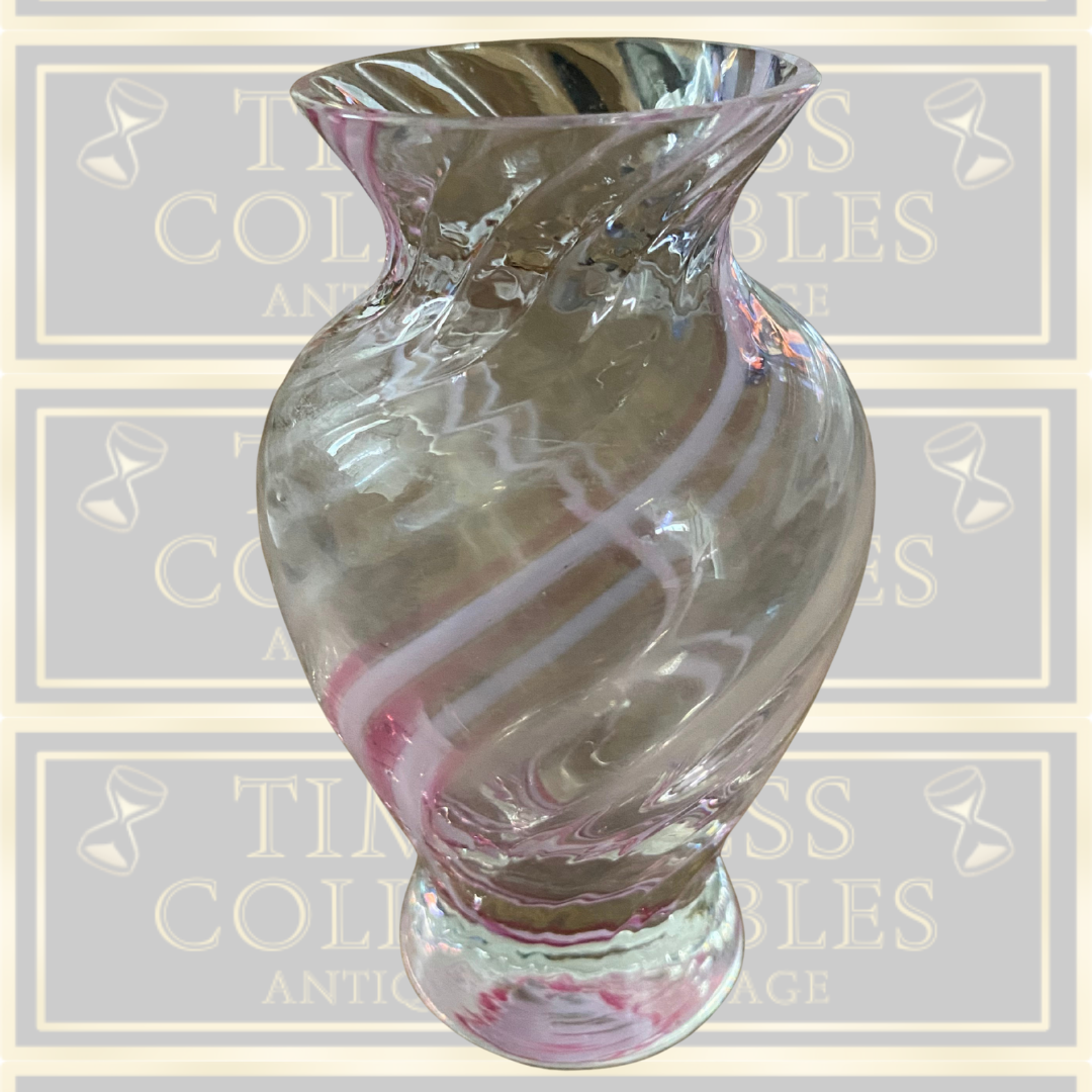 Handmade Caithness Crystal Glass Pink & White Swirl Vase