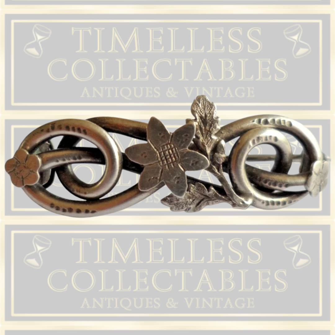 Antique Silver Brooch Raised Floral & Foliate Design