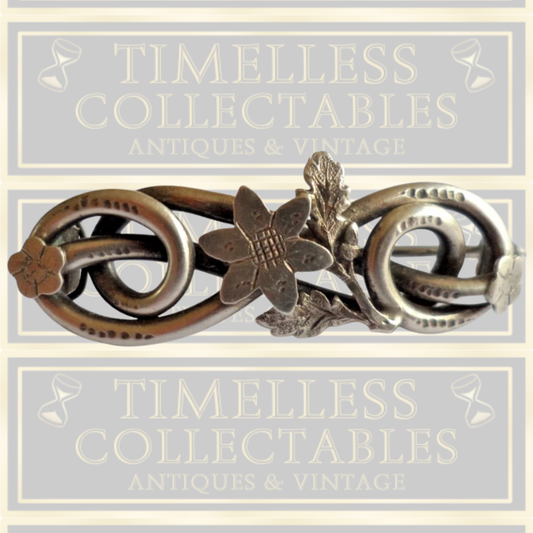 Antique Silver Brooch Raised Floral & Foliate Design